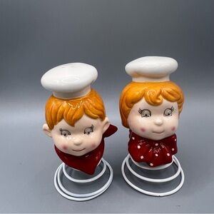 Campbell's Kids Goggle Eyed Spring Base Ceramic Salt & Pepper Shakers c1980 C32B